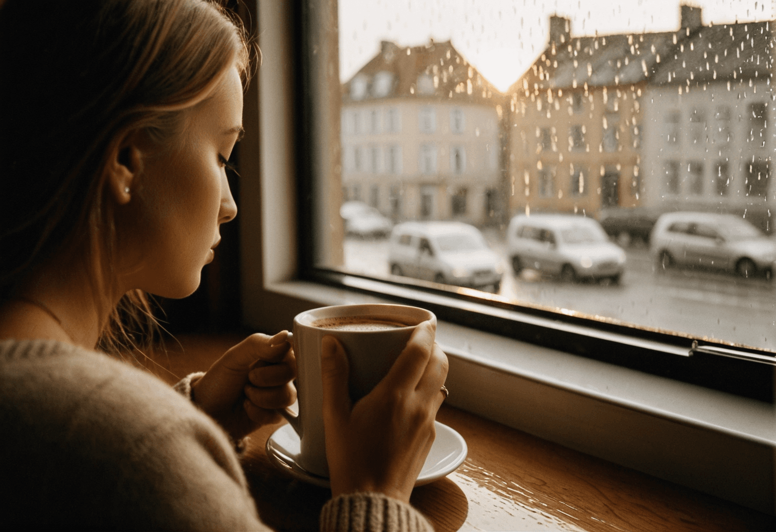 Frau lacht beim Videotelefonat mit Weinglas in der Hand